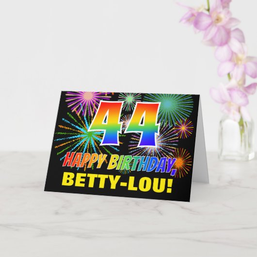 Carte 44e anniversaire : Gras, Amusants, Feu d'artifice, (Orchidée)