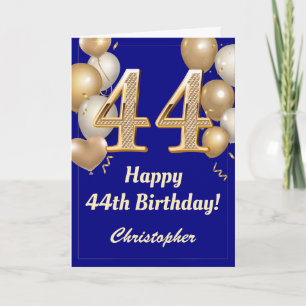 Carte 44e anniversaire Marine Bleu et Ballons d'or Confe