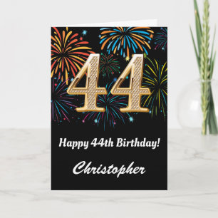 Carte 44e anniversaire Rainbow Fireworks noir et or