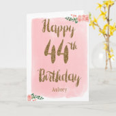 Carte 44e anniversaire rose et or (Fleur jaune)