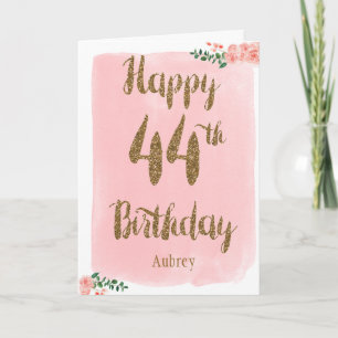 Carte 44e anniversaire rose et or