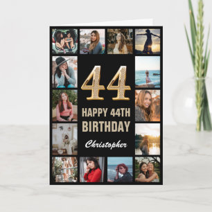 Carte 44e Joyeux anniversaire noir et or Collage photo