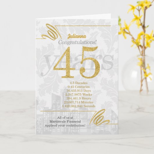 Carte 45 ans Anniversaire de l'employé Élégance de l'ent (Fleur jaune)