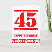 Carte 45e anniversaire : Amusant, Timbre en caoutchouc r (Devant)