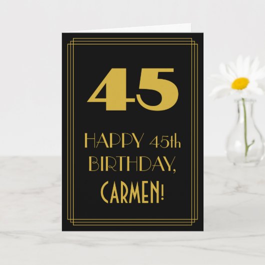 Carte 45e anniversaire - Art Déco Inspiré Look "45" & No (Petite plante)