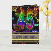 Carte 45e anniversaire avec bulles arc-en-ciel et feux d (Fleur jaune)