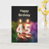 Carte 45e anniversaire avec gâteau et bougies (Fleur jaune)
