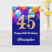 Carte 45e anniversaire Ballons bleu et or couleur marine (Fleur jaune)