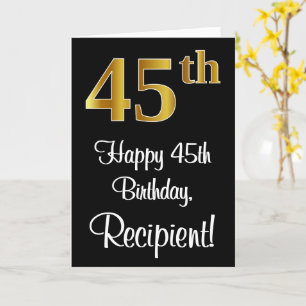 Carte 45e anniversaire ~ Elégant Luxueux Faux Gold Look 