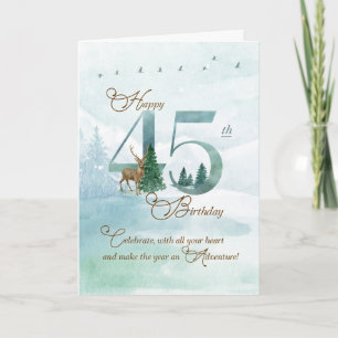 Carte 45e anniversaire Evergreen Pins et Cerf Nature