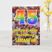 Carte 45e anniversaire ; Feuilles rustiques d'automne ; (Fleur jaune)