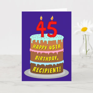 Carte 45e anniversaire : Gâteau et bougies amusants + No
