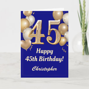 Carte 45e anniversaire Marine Bleu et Ballons d'or Confe