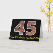 Carte 45e anniversaire - Motif de mur de briques "45" av (Fleur jaune)