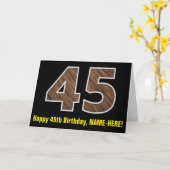 Carte 45e anniversaire : Nom + Faux Wood Grain Motif "45 (Fleur jaune)