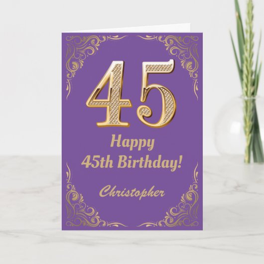 Carte 45e anniversaire Parties scintillant violet et or  (Devant)