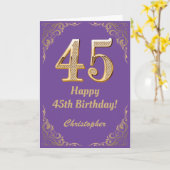 Carte 45e anniversaire Parties scintillant violet et or  (Fleur jaune)