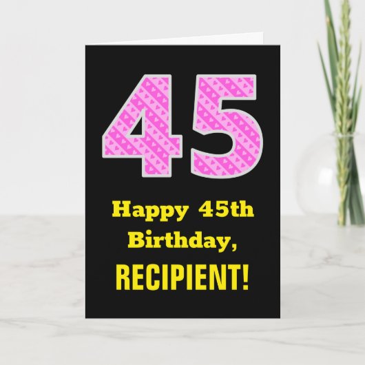 Carte 45e anniversaire : Pink Stripes and Hearts "45" + (Devant)