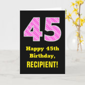 Carte 45e anniversaire : Pink Stripes and Hearts "45" + (Fleur jaune)