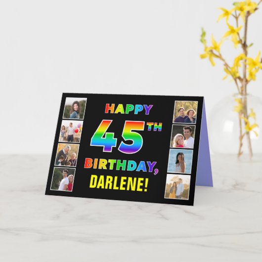 Carte 45e anniversaire : Rainbow Text, Custom Photos & N (Fleur jaune)