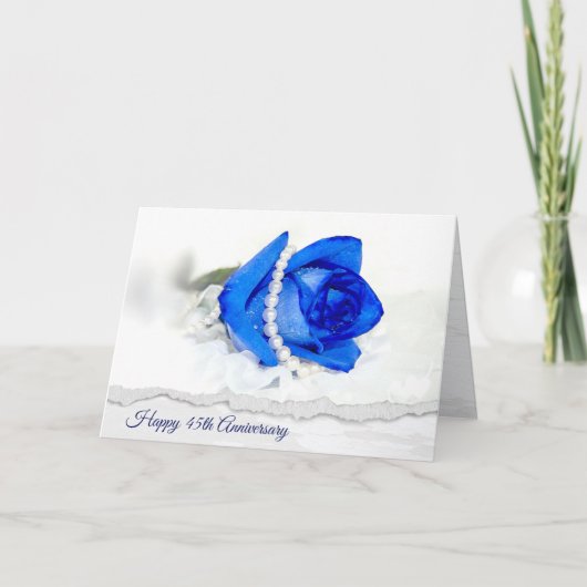 Carte 45e Anniversaire Rose Bleue et Perles (Devant)