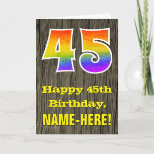 Carte 45e anniversaire : Rustic Faux Wood Look, Arc-en-c
