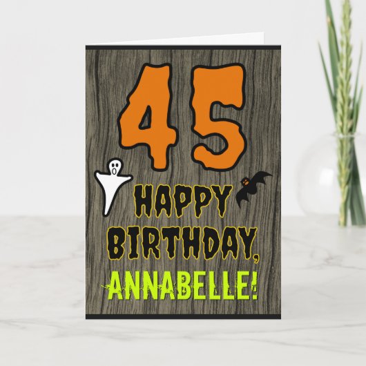 Carte 45e anniversaire : thème Halloween effrayant, nom (Devant)