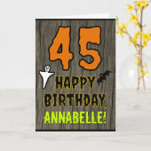 Carte 45e anniversaire : thème Halloween effrayant, nom (Fleur jaune)