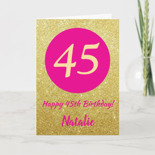 Carte 45e Joyeux anniversaire Hot rose et Parties scinti