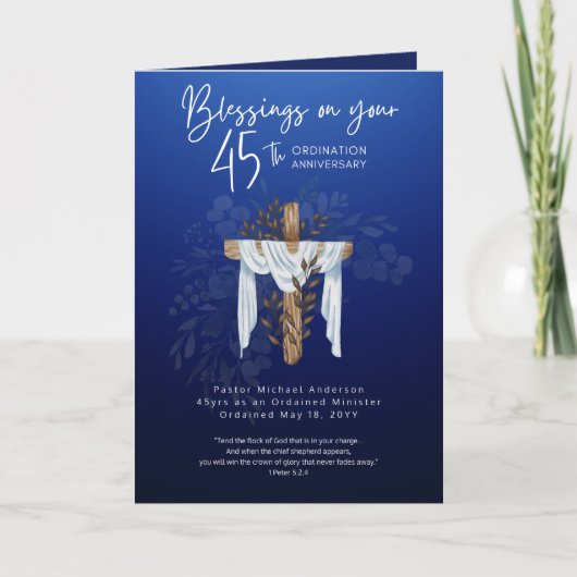 Carte 45e ORDINATION ANNIVERSAIRE Prêtre Pasteur Ministr (Devant)