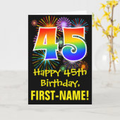 Carte 45ème anniversaire : Fun Fireworks Motif + Rainbow (Fleur jaune)