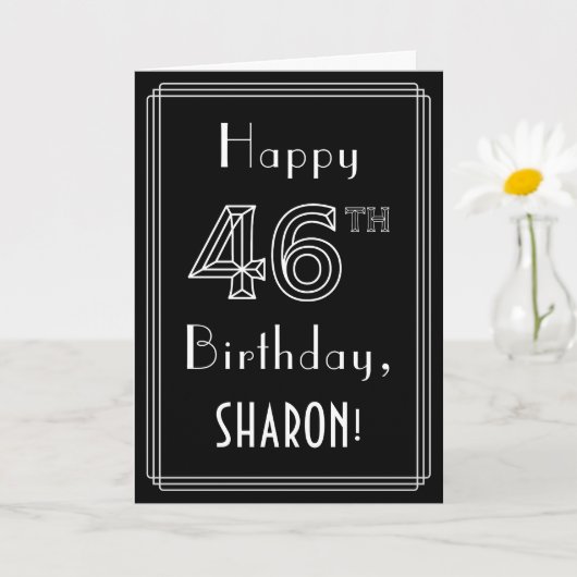 Carte 46e anniversaire : Art Déco Style # 46 & Nom perso (Petite plante)