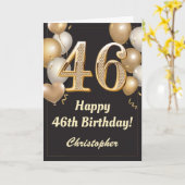Carte 46e anniversaire Ballons Noir et Or Confetti (Fleur jaune)