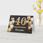 Carte 46e anniversaire Ballons noirs et or Anniversaire (Fleur jaune)
