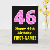 Carte 46e anniversaire : Pink Stripes and Hearts "46" + (Fleur jaune)