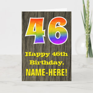 Carte 46e anniversaire : Rustic Faux Wood Look, Arc-en-c