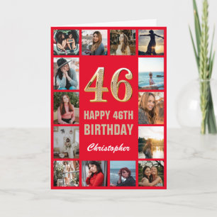 Carte 46e Joyeux Anniversaire Collage photo rouge et or