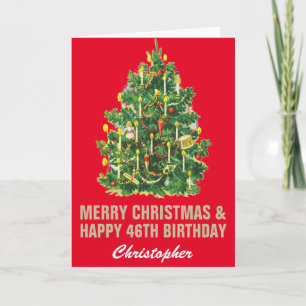Carte 46e Joyeux anniversaire et Joyeux Noël Rouge & Or
