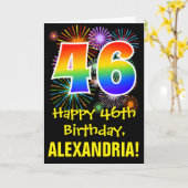 Carte 46ème anniversaire : Fun Fireworks Motif + Rainbow (Fleur jaune)