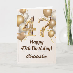Carte 47e anniversaire Ballons d'or et Confetti Annivers