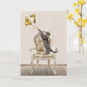 Carte 47e anniversaire Ballons et Tabby Cat (Fleur jaune)