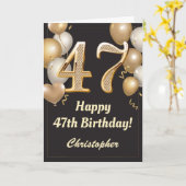 Carte 47e anniversaire Ballons Noir et Or Confetti (Fleur jaune)