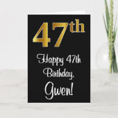 Carte 47e anniversaire ~ Elégant Luxueux Faux Gold Look  (Devant)