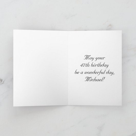 Carte 47e anniversaire : Fancy, Elegant Script + Nom per (Intérieur)