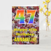 Carte 47e anniversaire; Feuilles d'automne rustiques; Ar (Fleur jaune)