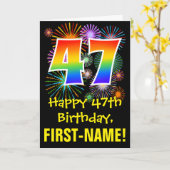 Carte 47e anniversaire : Fun Fireworks Motif + Rainbow 4 (Fleur jaune)