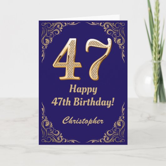 Carte 47e anniversaire Marine Parties scintillant bleu e (Devant)