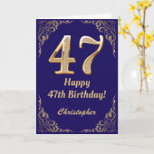 Carte 47e anniversaire Marine Parties scintillant bleu e (Fleur jaune)