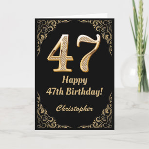 Carte 47e Anniversaire Parties scintillant noir et or