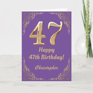 Carte 47e anniversaire Parties scintillant violet et or